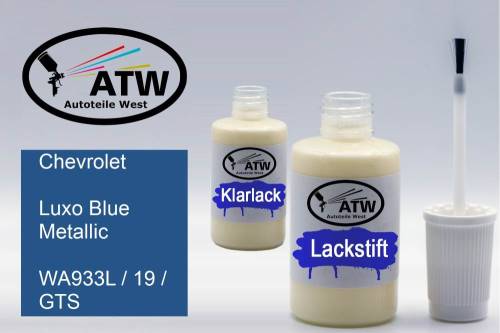 Chevrolet, Luxo Blue Metallic, WA933L / 19 / GTS: 20ml Lackstift + 20ml Klarlack - Set, von ATW Autoteile West.